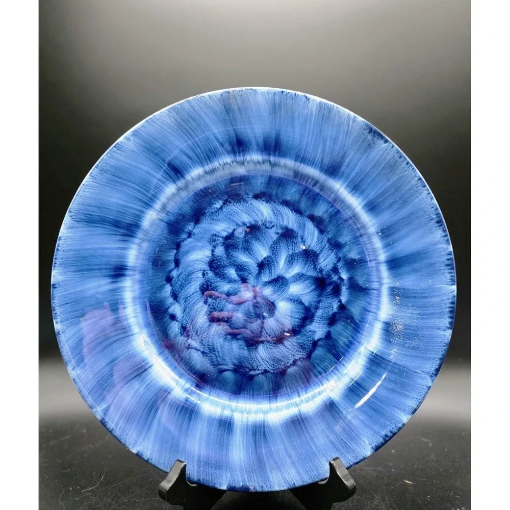 Vintage Porthmadog Pottery Dinner Plate Blue Signed D. Clishem 10.5